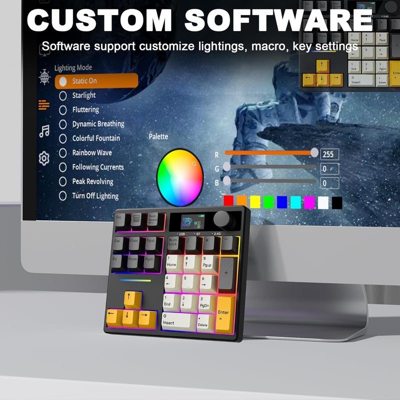 zMAX X BOYI TD31Pro Mechanical Number Pad,30 Keys Hot Swap Wireless BT5.0/2.4GHz/Type-C Wired Numeric Keypad Programmable RGB Gaming Numpad Keyboard with Knob Screen for Laptop/Mac (Black) - Image 5